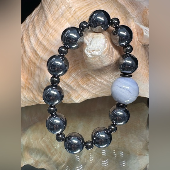 (JOYHANNAH) TERAHERTZ + CHALCEDONY NATURAL STONES  BRACELET size 7” - Picture 3 of 11